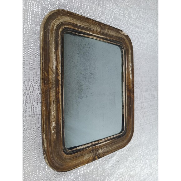 Antique Wall Mirror Louis Philippe Rounded Corners 13x10 19th Century - Picture 8 of 10